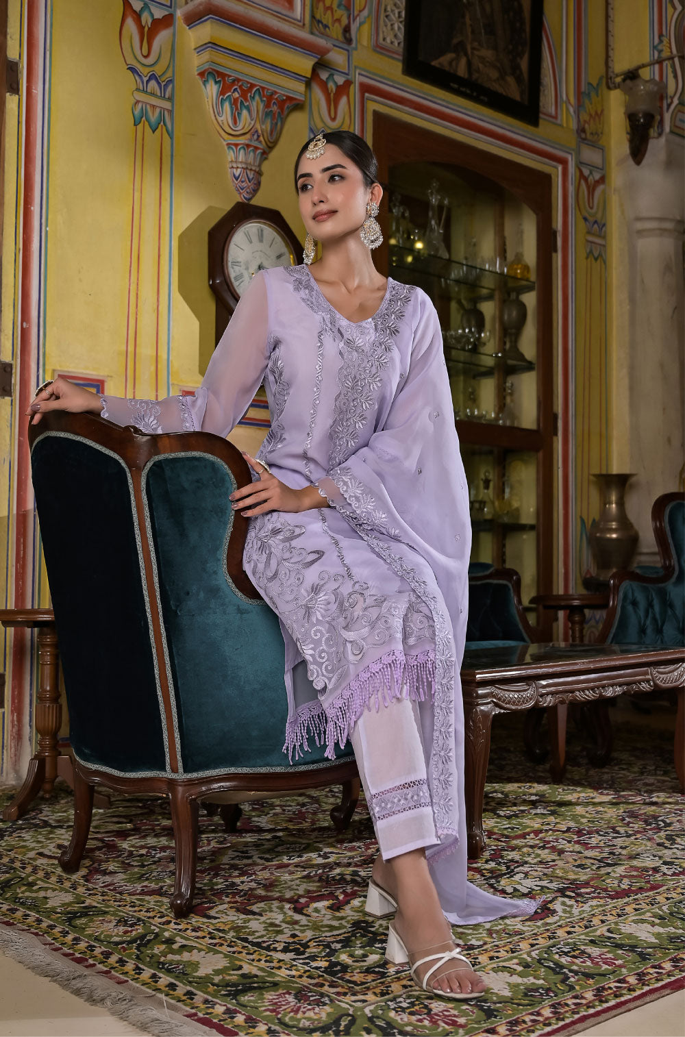 Viscose Organza Elegance & Cutwork 3-piece Kurta Set with Embroidered Dupatta