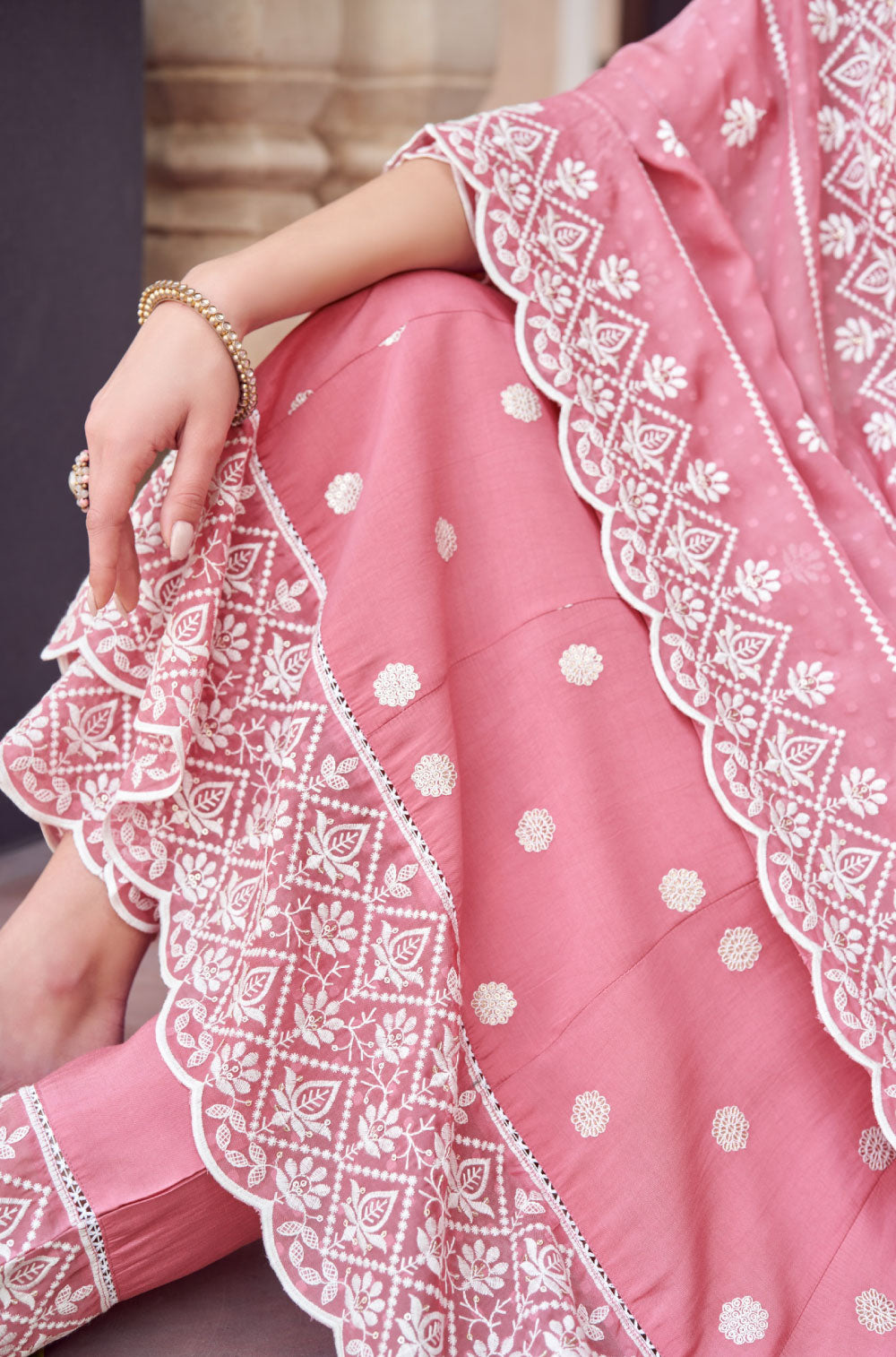 The Mauve Pink Anarkali Set with Handcrafted Embellishments