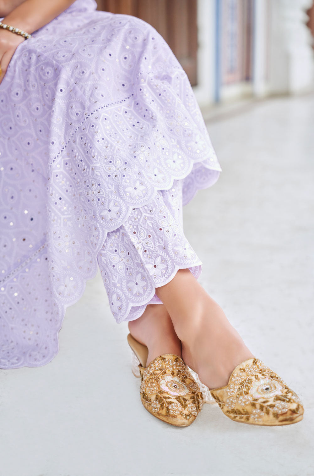 Anarkali Set with Organza Dupatta & Handcrafted Chikankari