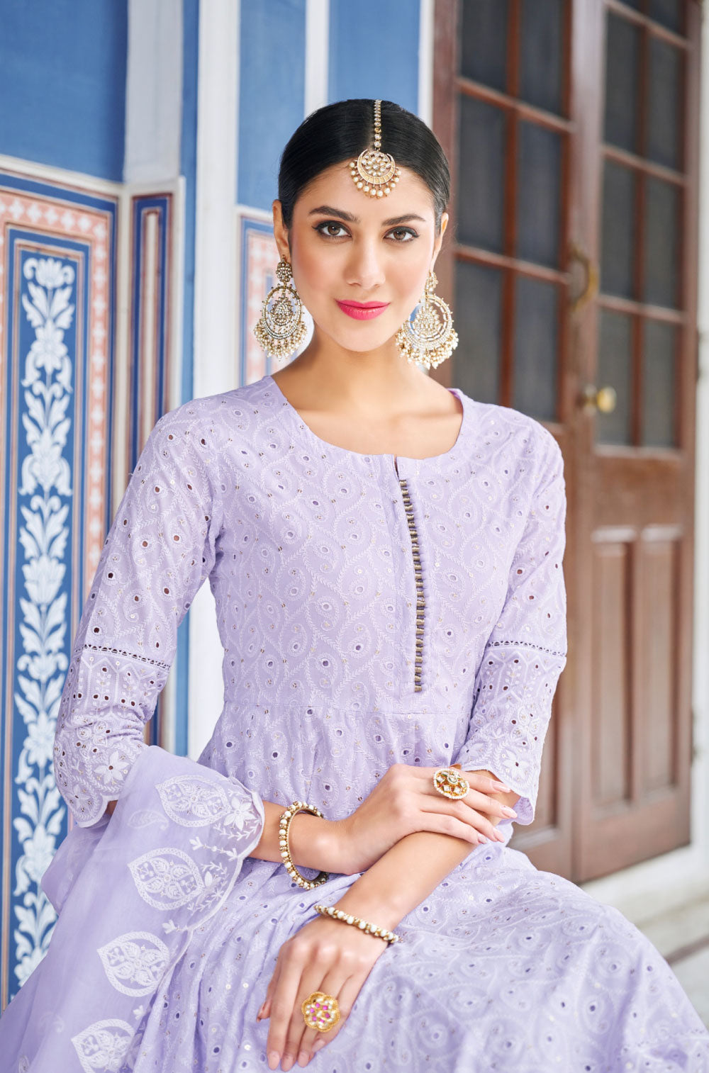 Anarkali Set with Organza Dupatta & Handcrafted Chikankari