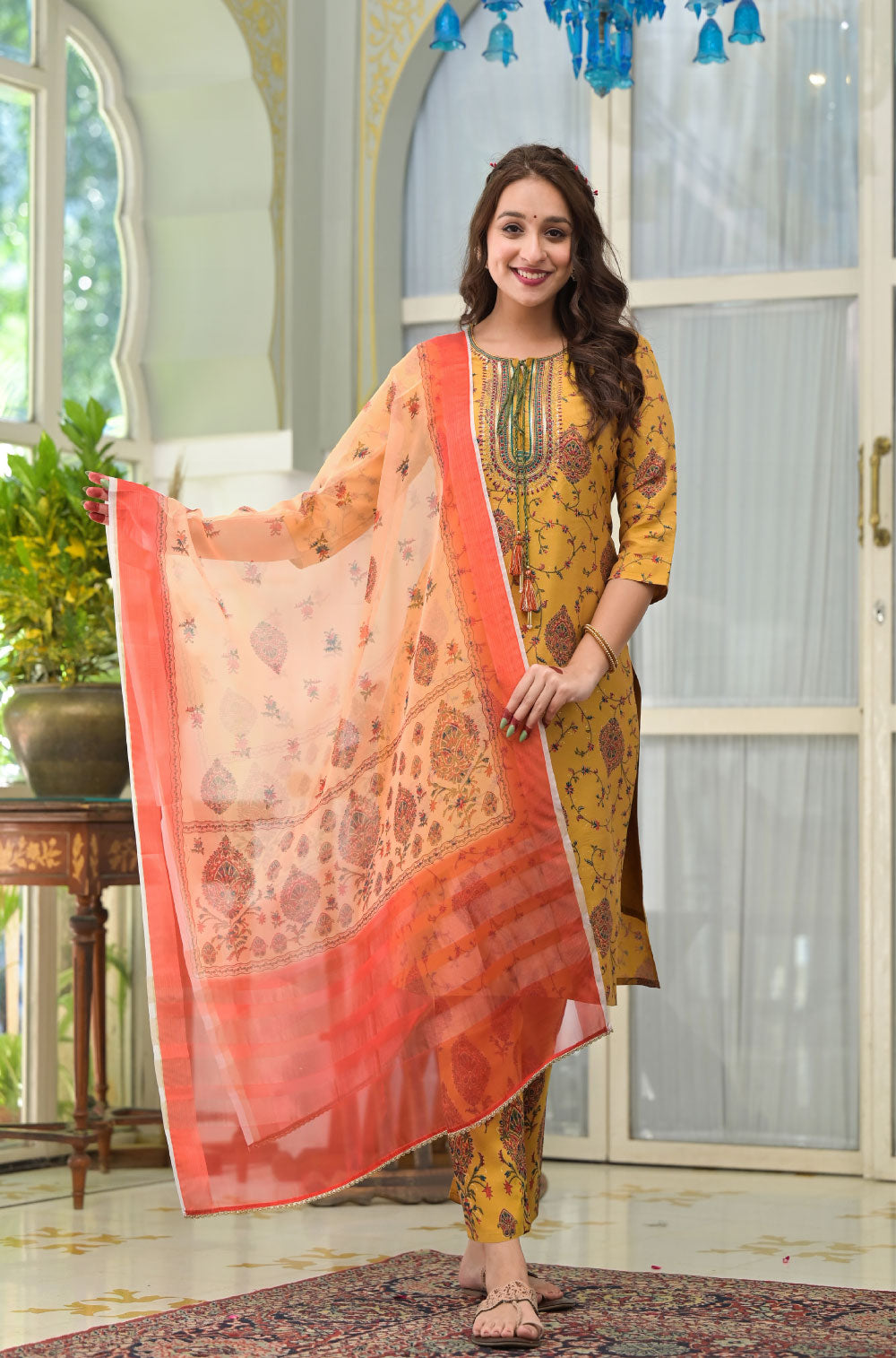 Mustard 3-Piece Kurta Set with Embroidered Charm & Digital Dupatta