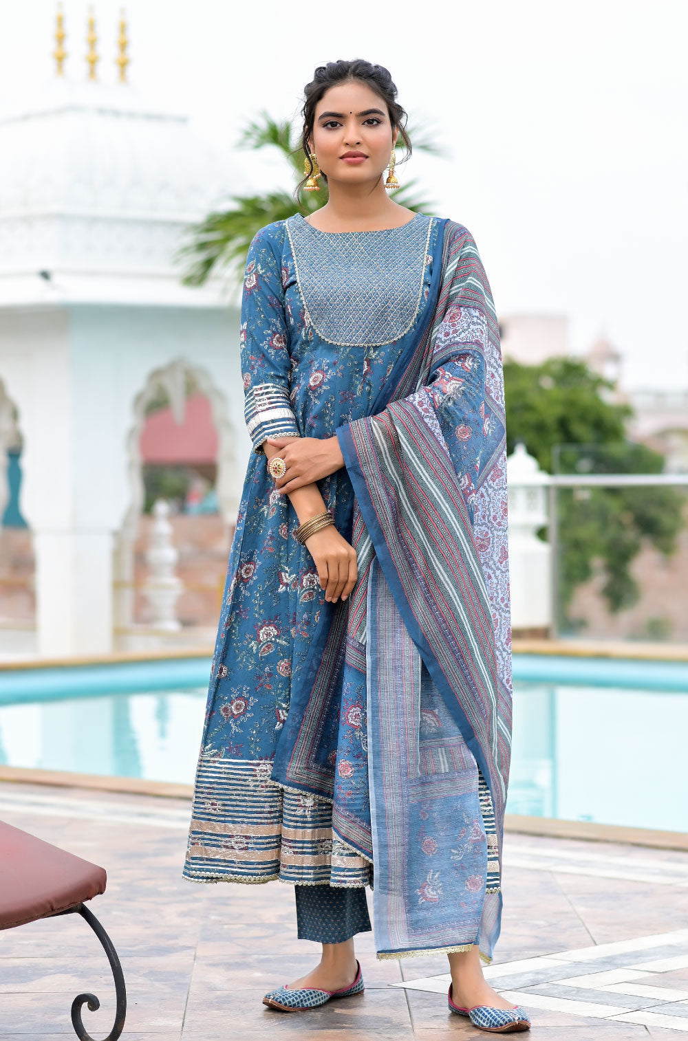 Anarkali Set with Gota Embellishments and Digital Print Dupatta