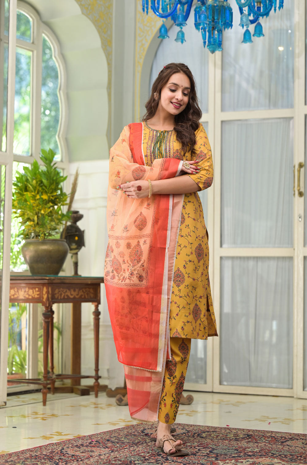 Mustard 3-Piece Kurta Set with Embroidered Charm & Digital Dupatta