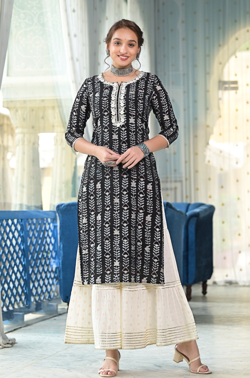Black Sharara 3-piece Set with Exquisite Embroidery and Golden Booti