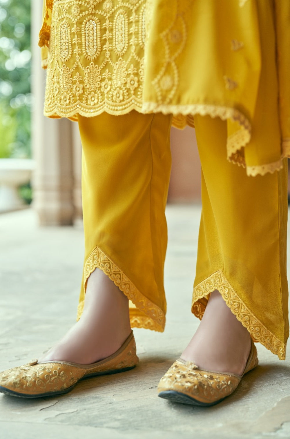 Mustard Georgette 3-Piece Kurta Set with Cotton Lining and Embroidered Charm