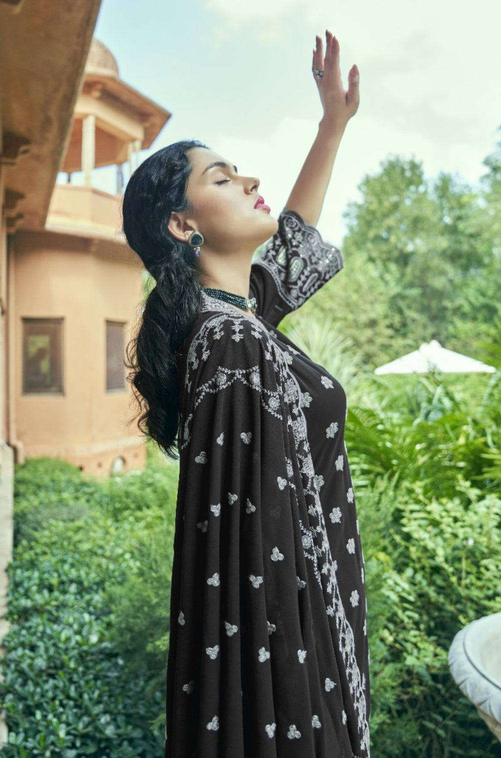 Black Georgette 3-Piece Kurta Set with Cotton Lining and Embroidered Charm