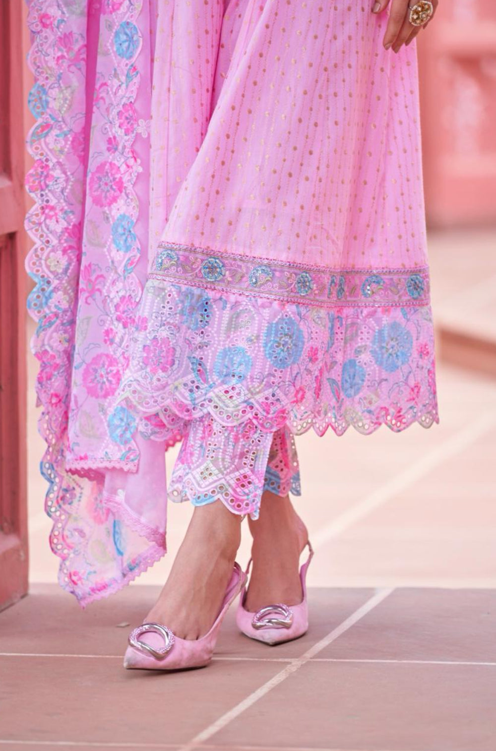 Pink Cotton Anarkali Dress with Hand Embroidery and Chikankari