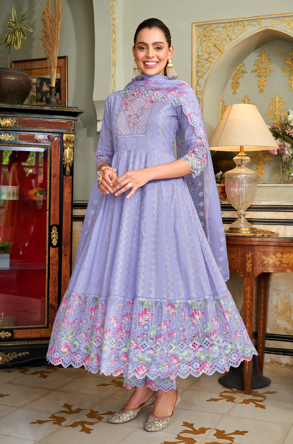 Lavender Anarkali Set with Dobby Lapet & Chikankari Flourish