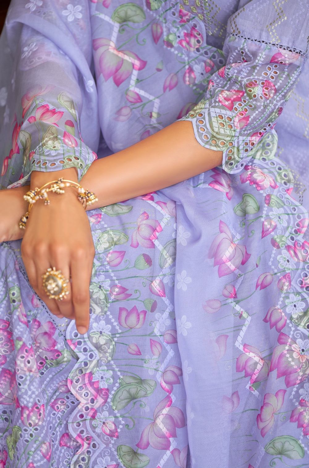 Lavender Anarkali Set with Dobby Lapet & Chikankari Flourish