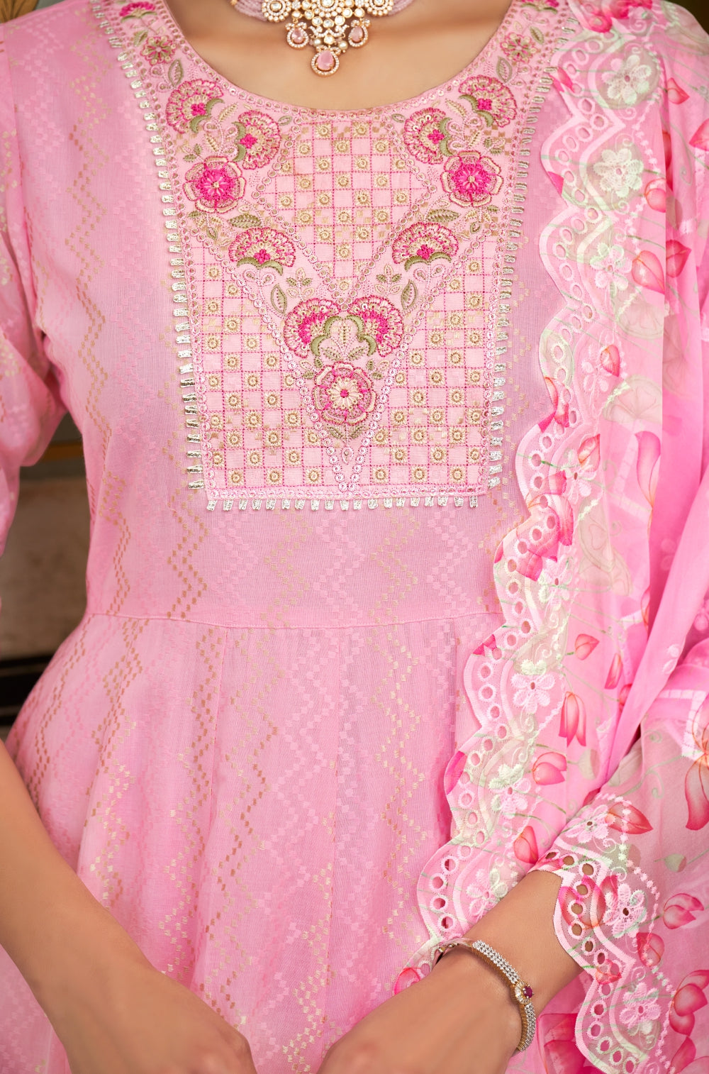 Cotton Dobby Anarkali Set with Chikankari Flair