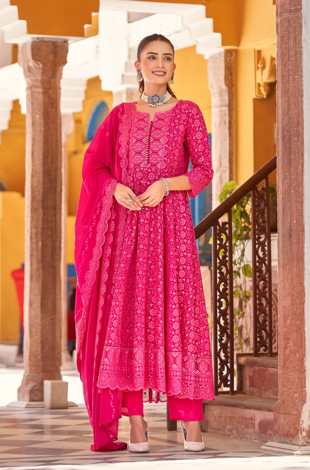 Georgette Anarkali Set with Handcrafted Chikankari & Sequins