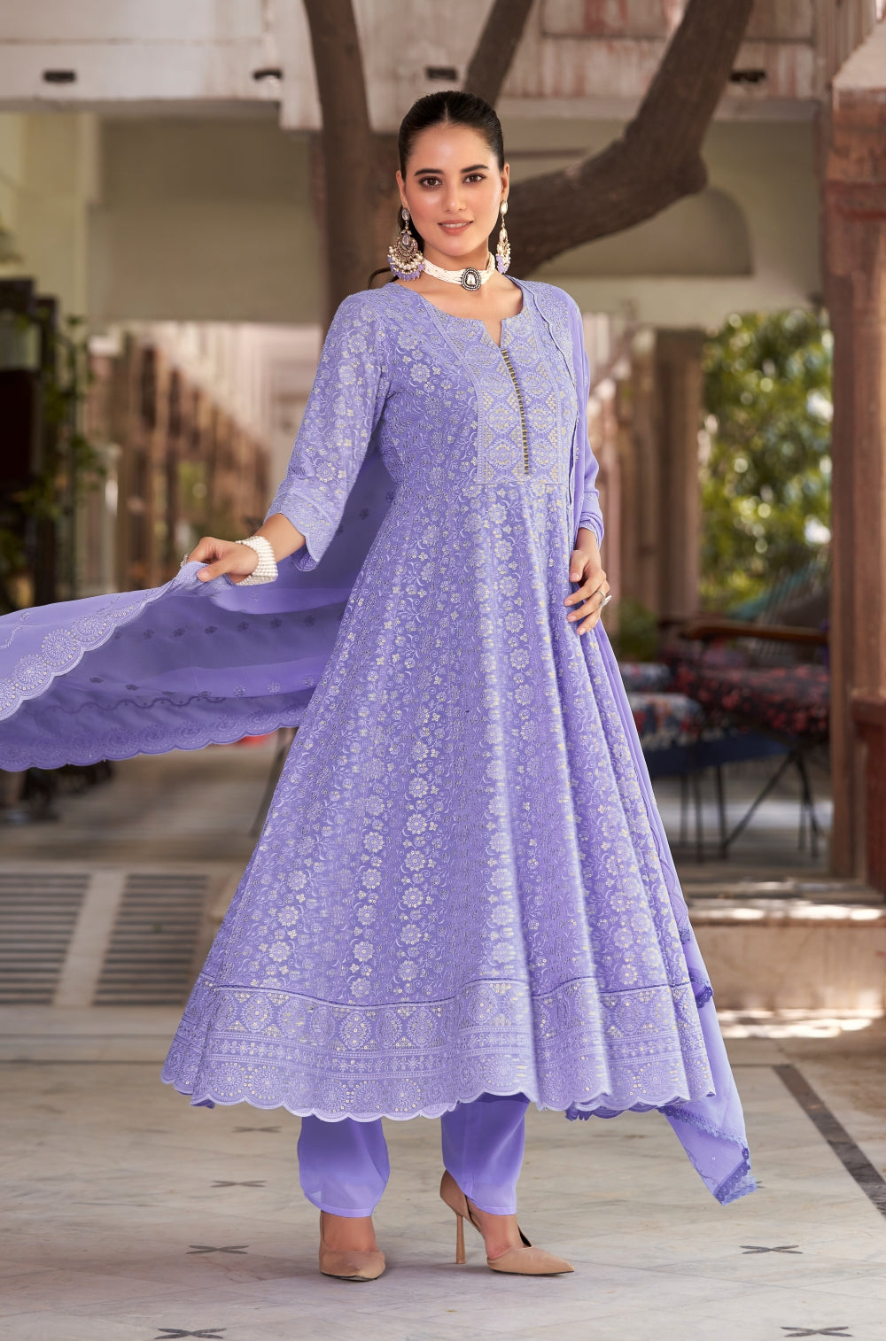 Exquisite Chikankari Anarkali 3-Piece Set with Dupatta (3 Piece Set)