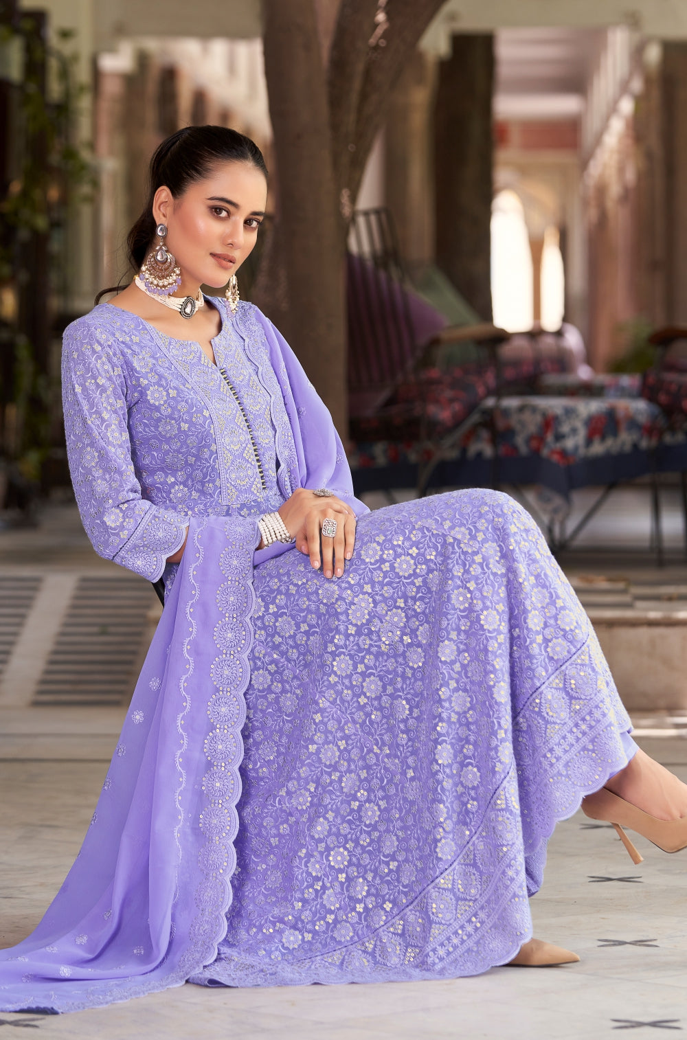 Exquisite Chikankari Anarkali 3-Piece Set with Dupatta (3 Piece Set)