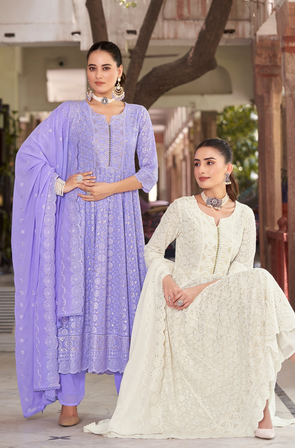 Exquisite Chikankari Anarkali 3-Piece Set with Dupatta (3 Piece Set)