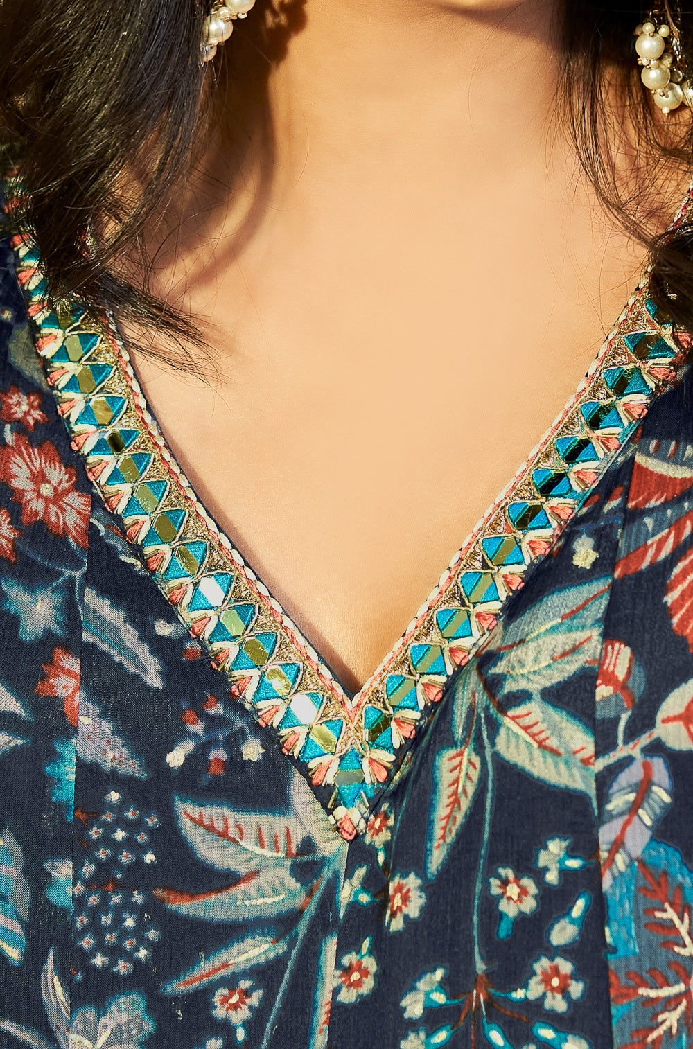 Teal blue Short top with Tulip pants and dupatta