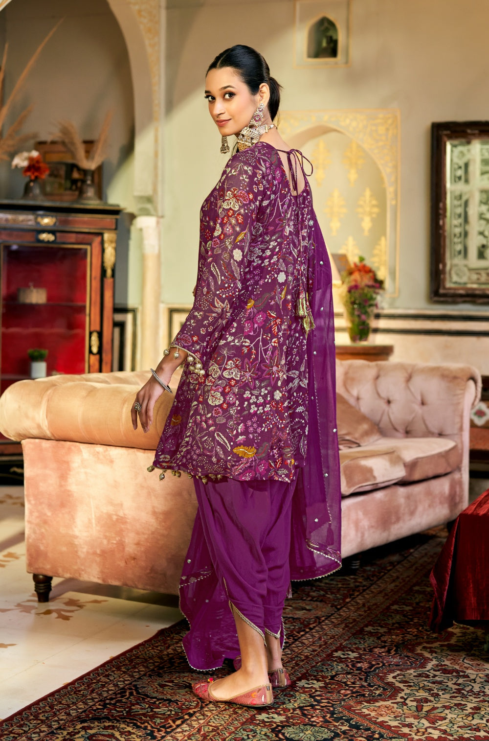 Teal blue Short top with Tulip pants and dupatta