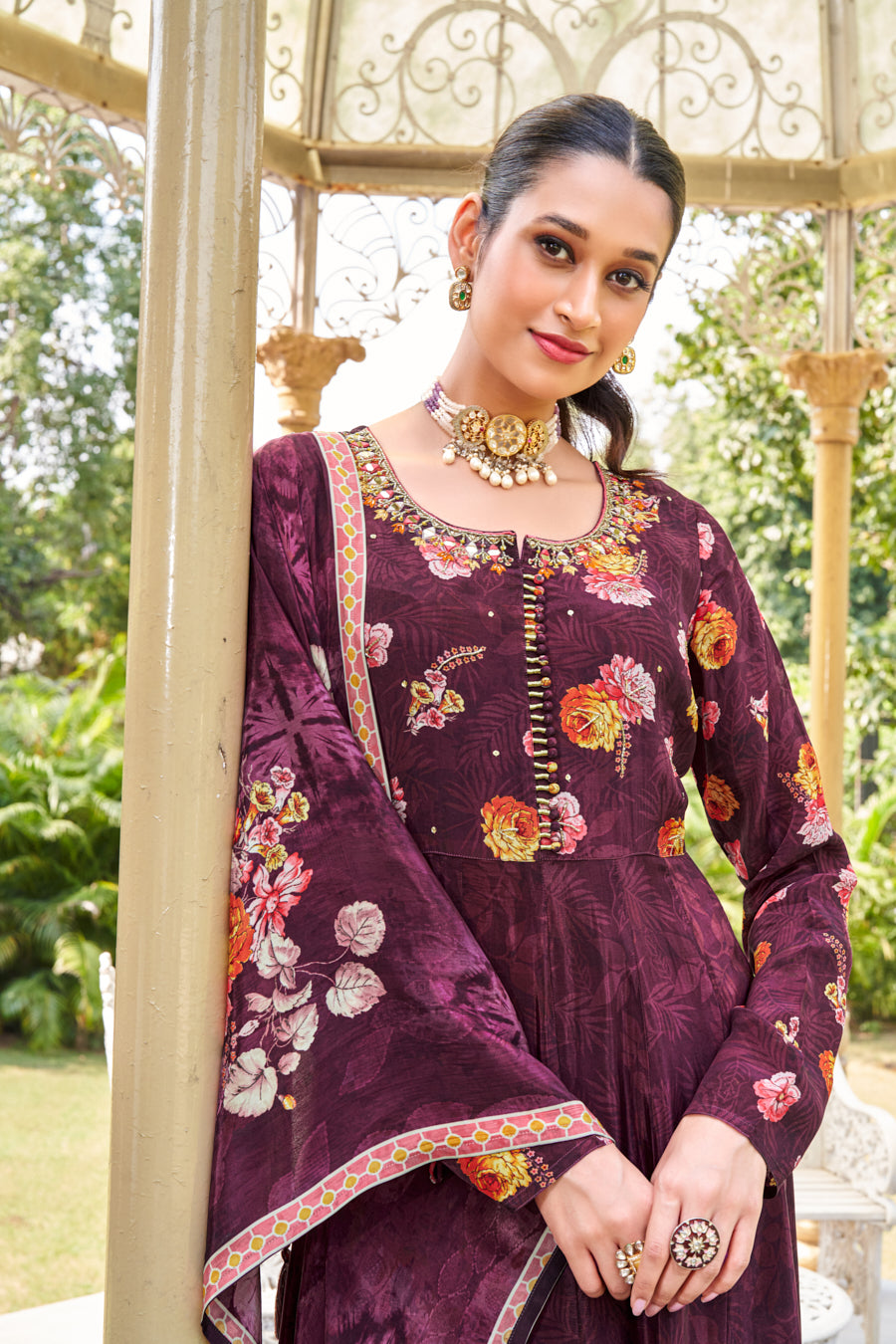 Purple Majesty 3 pcs pure viscose crape silk digital print Anarkali ,beautiful Real cut dana ,real mirror handwork