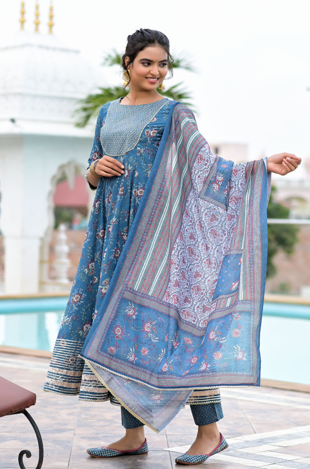 Anarkali Set with Gota Embellishments and Digital Print Dupatta