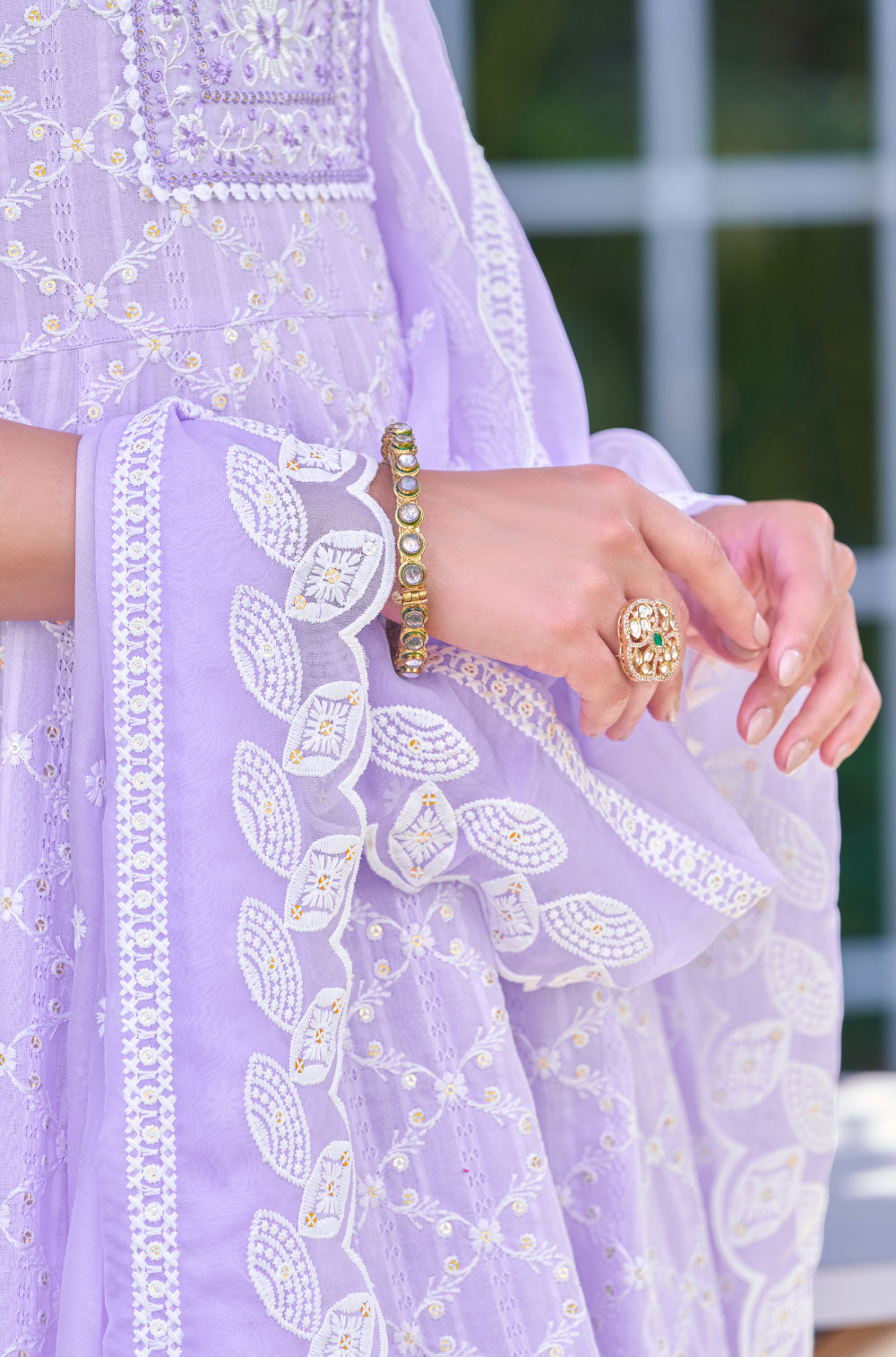 Alluring Cotton Lino Dobby 3 pcs Anarkali Set With Organza Dupatta