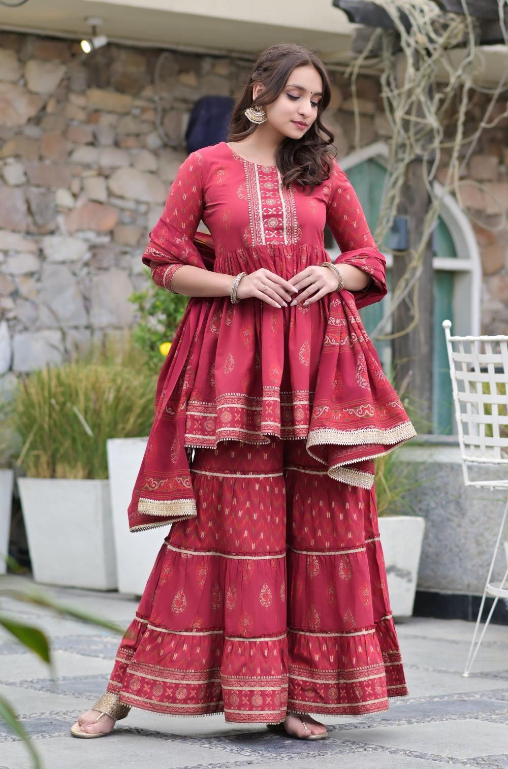 The Cambric & Mulmul Sharara 3-piece Set with Printed Elegance