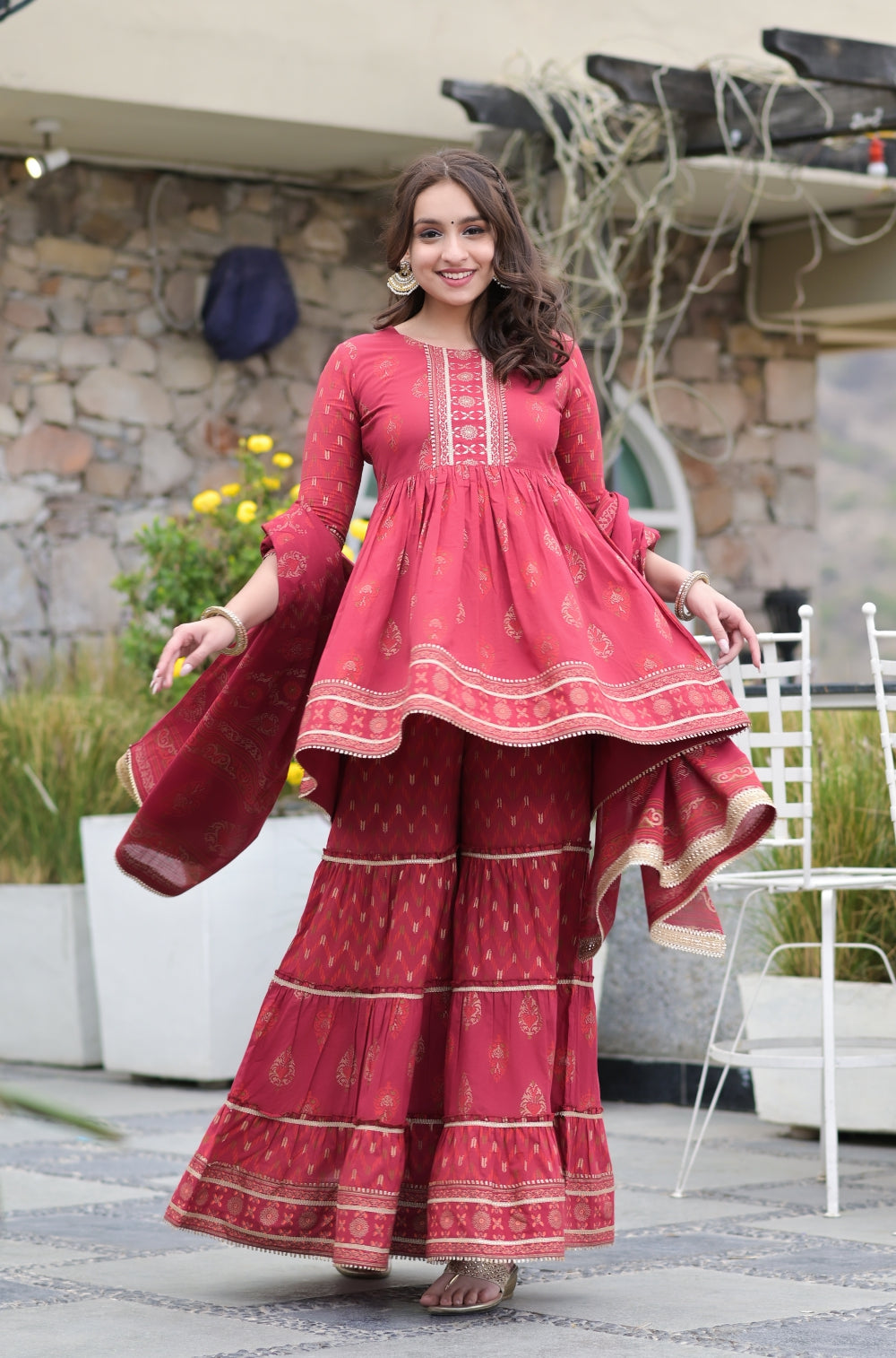 The Cambric & Mulmul Sharara 3-piece Set with Printed Elegance