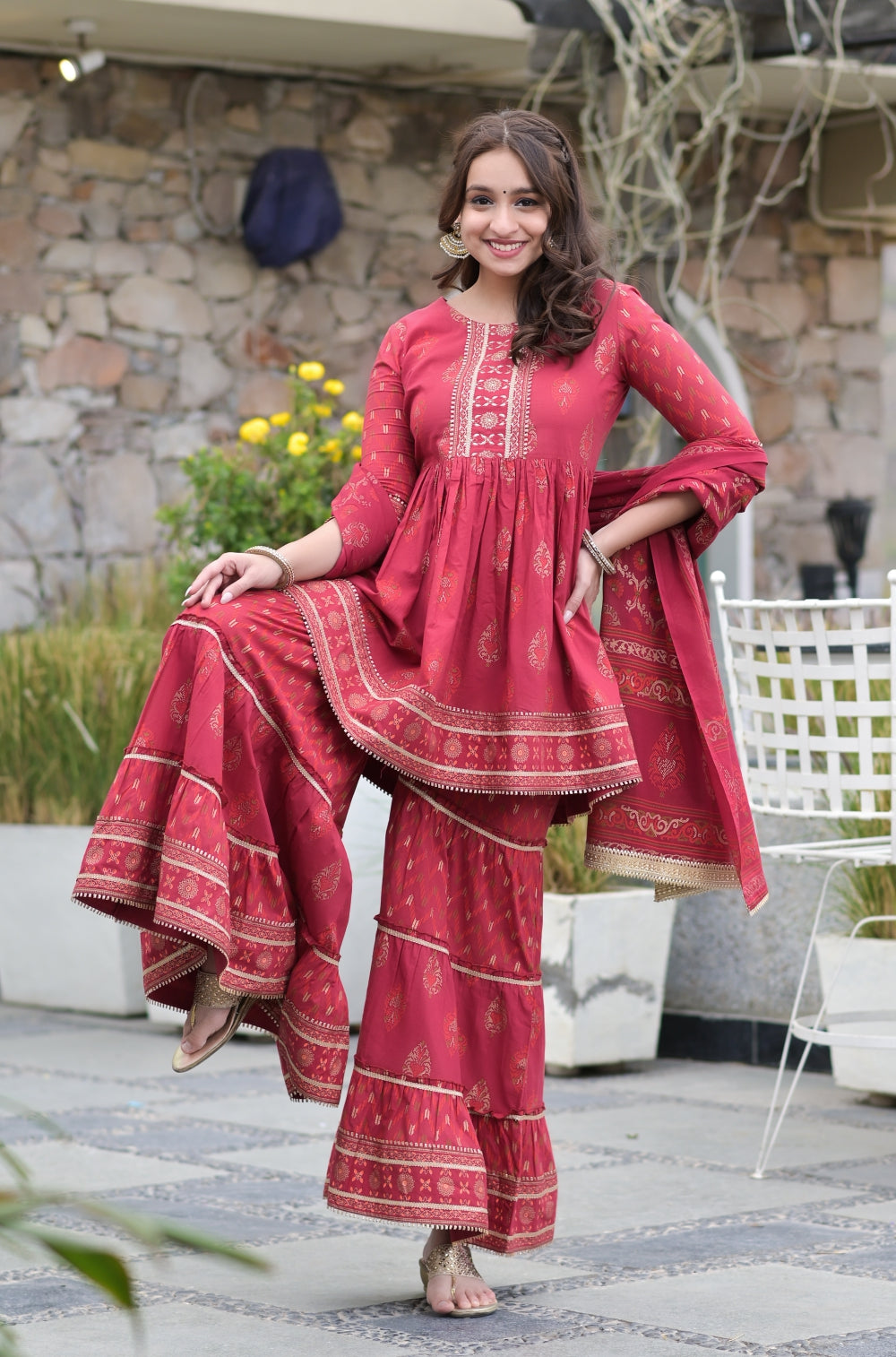 The Cambric & Mulmul Sharara 3-piece Set with Printed Elegance