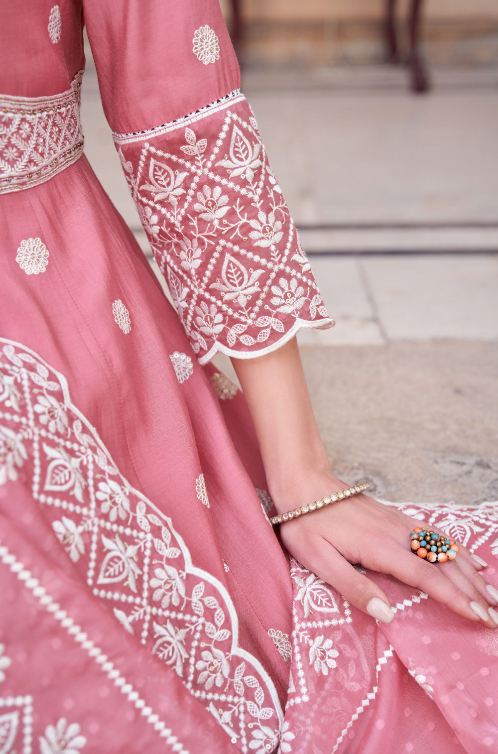 The Mauve Pink Anarkali Set with Handcrafted Embellishments