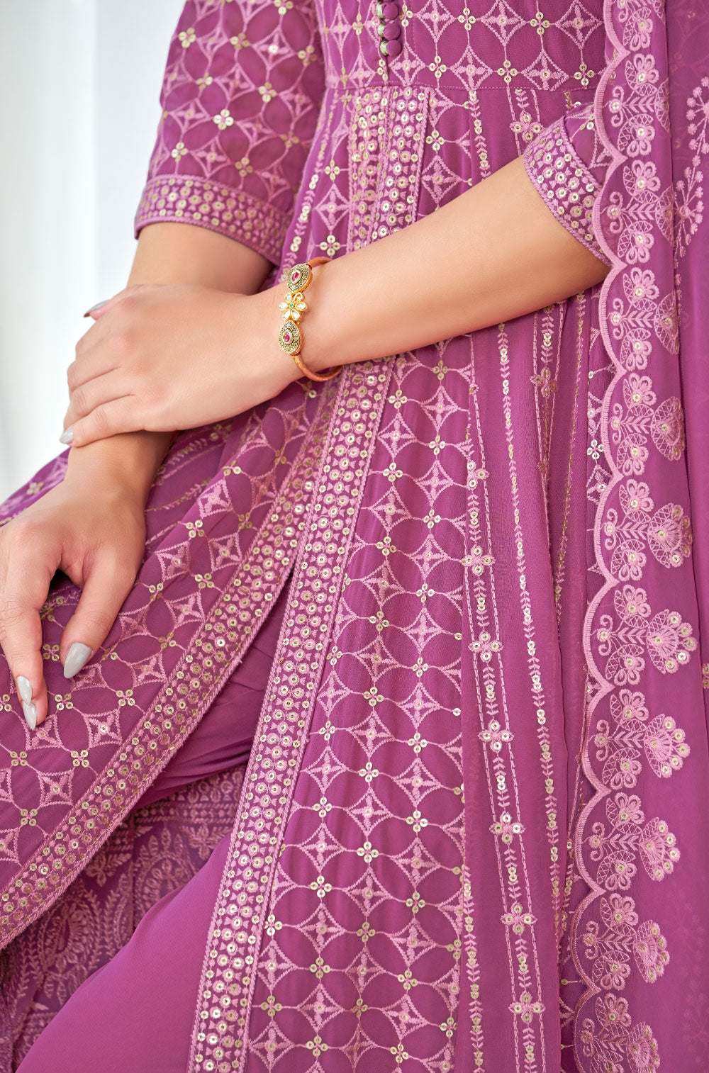 3-Piece Georgette Anarkali Set with Chikankari and Sequins