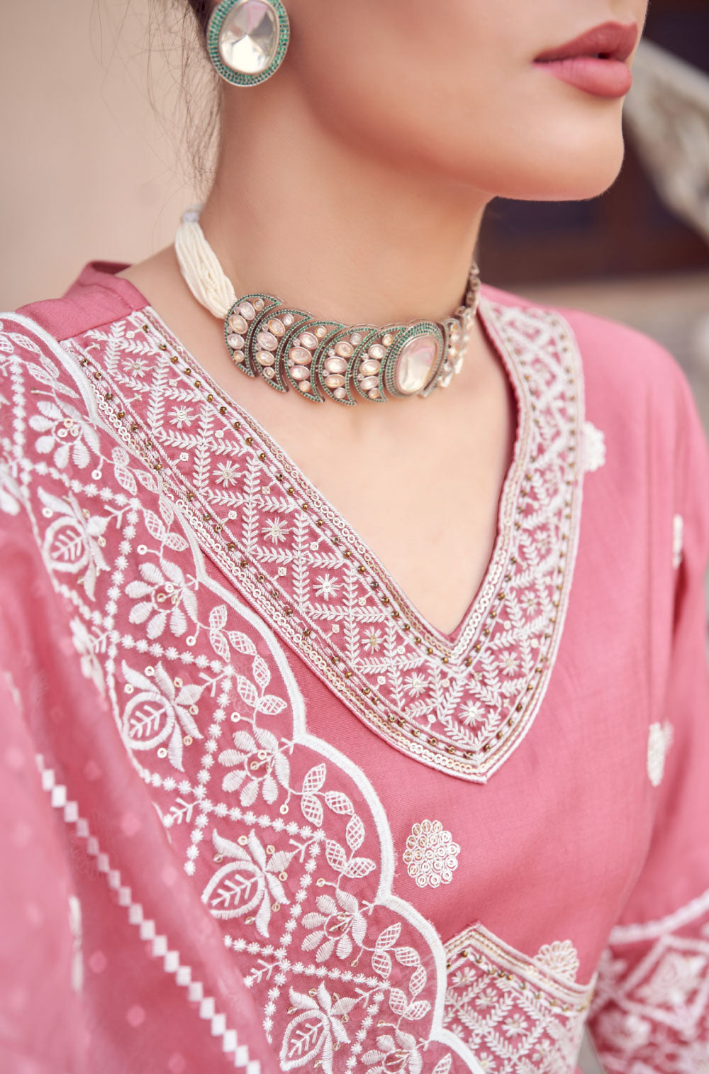 The Mauve Pink Anarkali Set with Handcrafted Embellishments