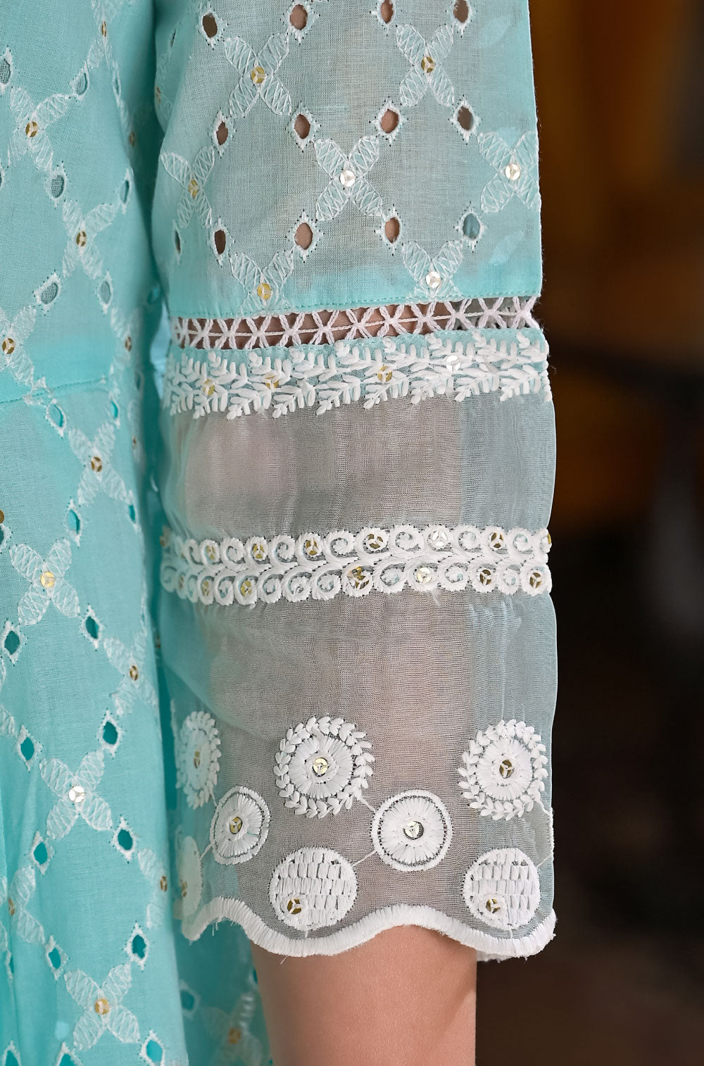 Pastel Chikankari Anarkali Set in Sea Green Cotton