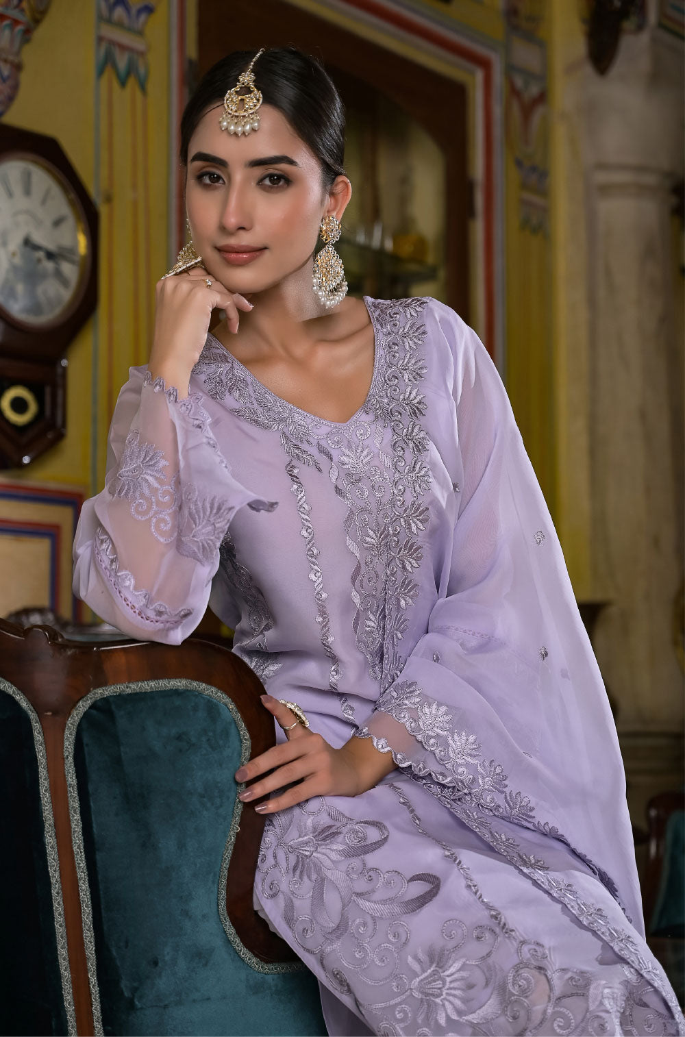 Viscose Organza Elegance & Cutwork 3-piece Kurta Set with Embroidered Dupatta