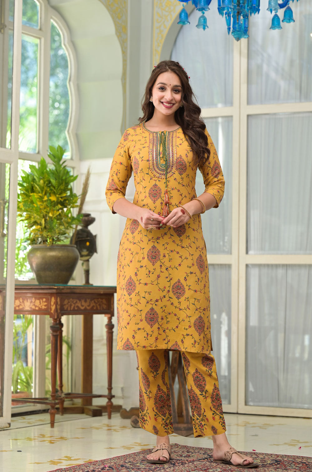 Mustard 3-Piece Kurta Set with Embroidered Charm & Digital Dupatta