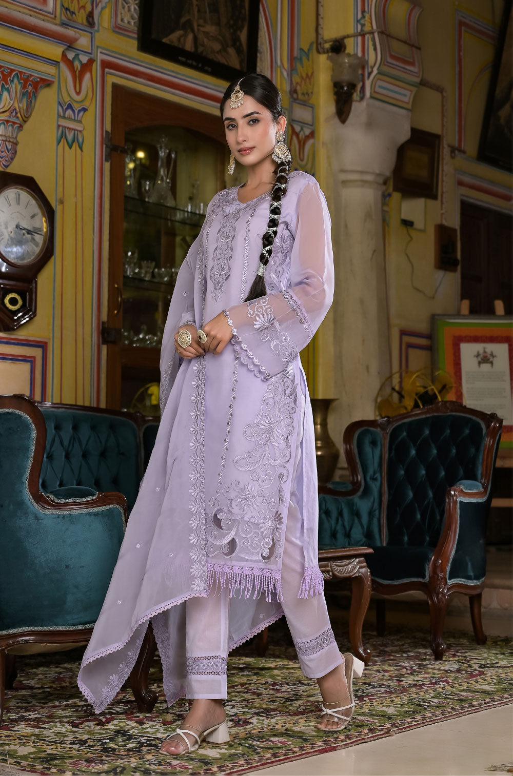 Viscose Organza Elegance & Cutwork 3-piece Kurta Set with Embroidered Dupatta