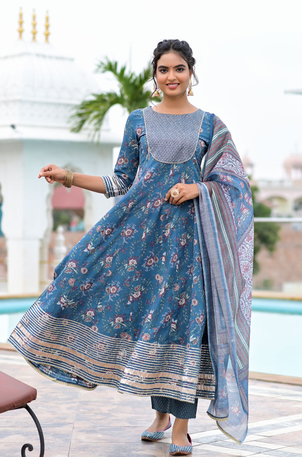 Anarkali Set with Gota Embellishments and Digital Print Dupatta