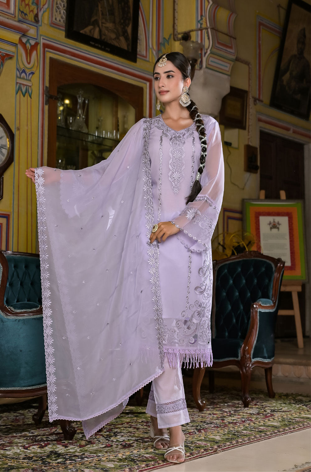 Viscose Organza Elegance & Cutwork 3-piece Kurta Set with Embroidered Dupatta