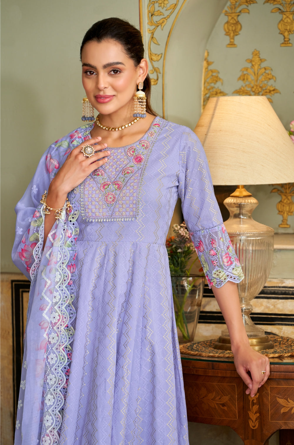 Lavender Anarkali Set with Dobby Lapet & Chikankari Flourish