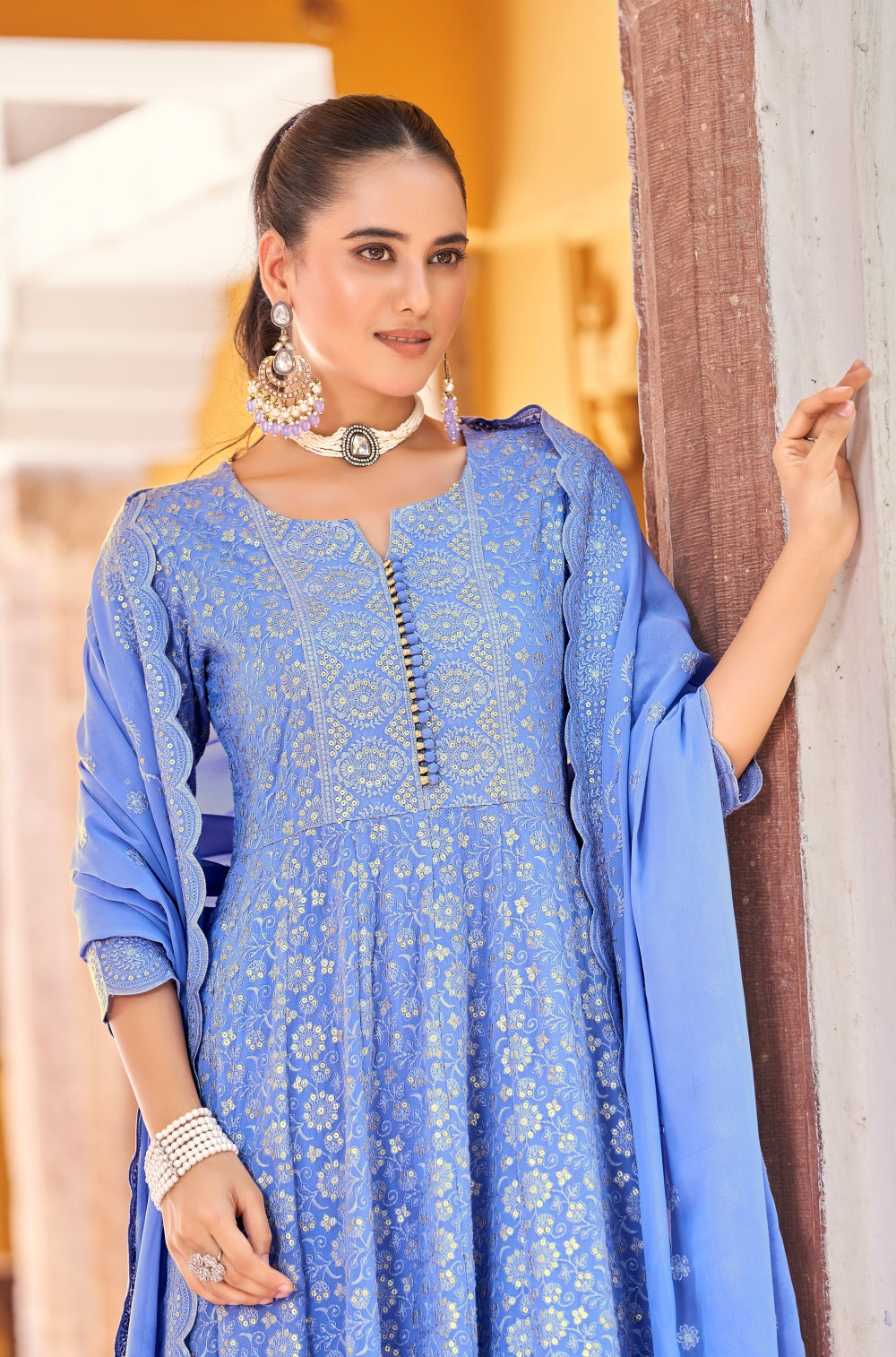 Georgette Chikankari Anarkali 3-Piece Set with Mulmul Lining