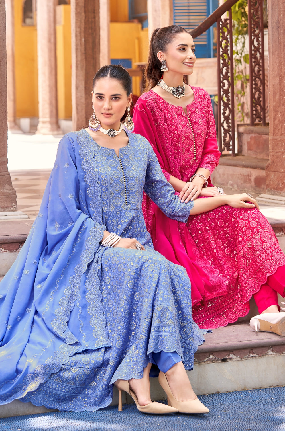 Georgette Chikankari Anarkali 3-Piece Set with Mulmul Lining