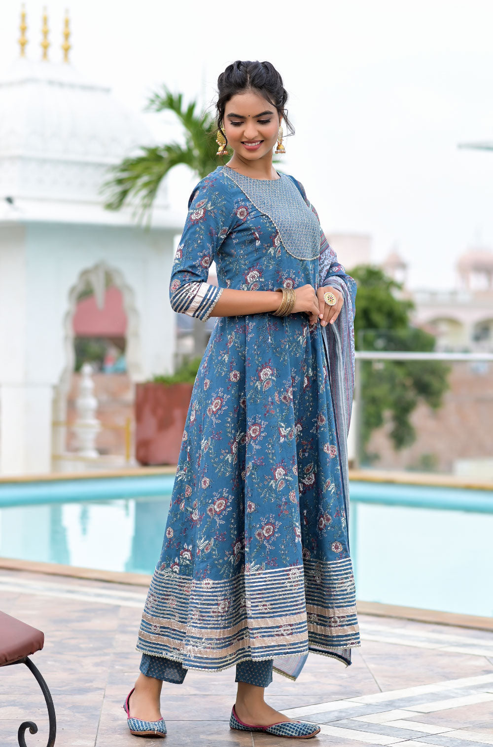 Anarkali Set with Gota Embellishments and Digital Print Dupatta